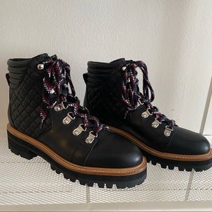 Marc Fisher LTD - Black Quilted Leather Lace-Up Boots - Women's Size 7